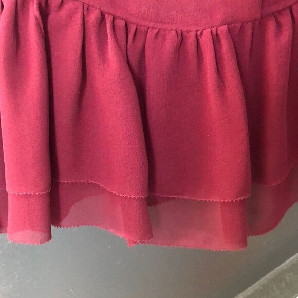 Theory peplum ruffle maroon sleeveless sheer top - Picture 2 of 7